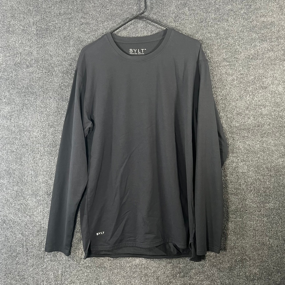 BYLT Premium Basics Men's XL Drop-Cut Long Sleeve Shirt Black Performance Knit